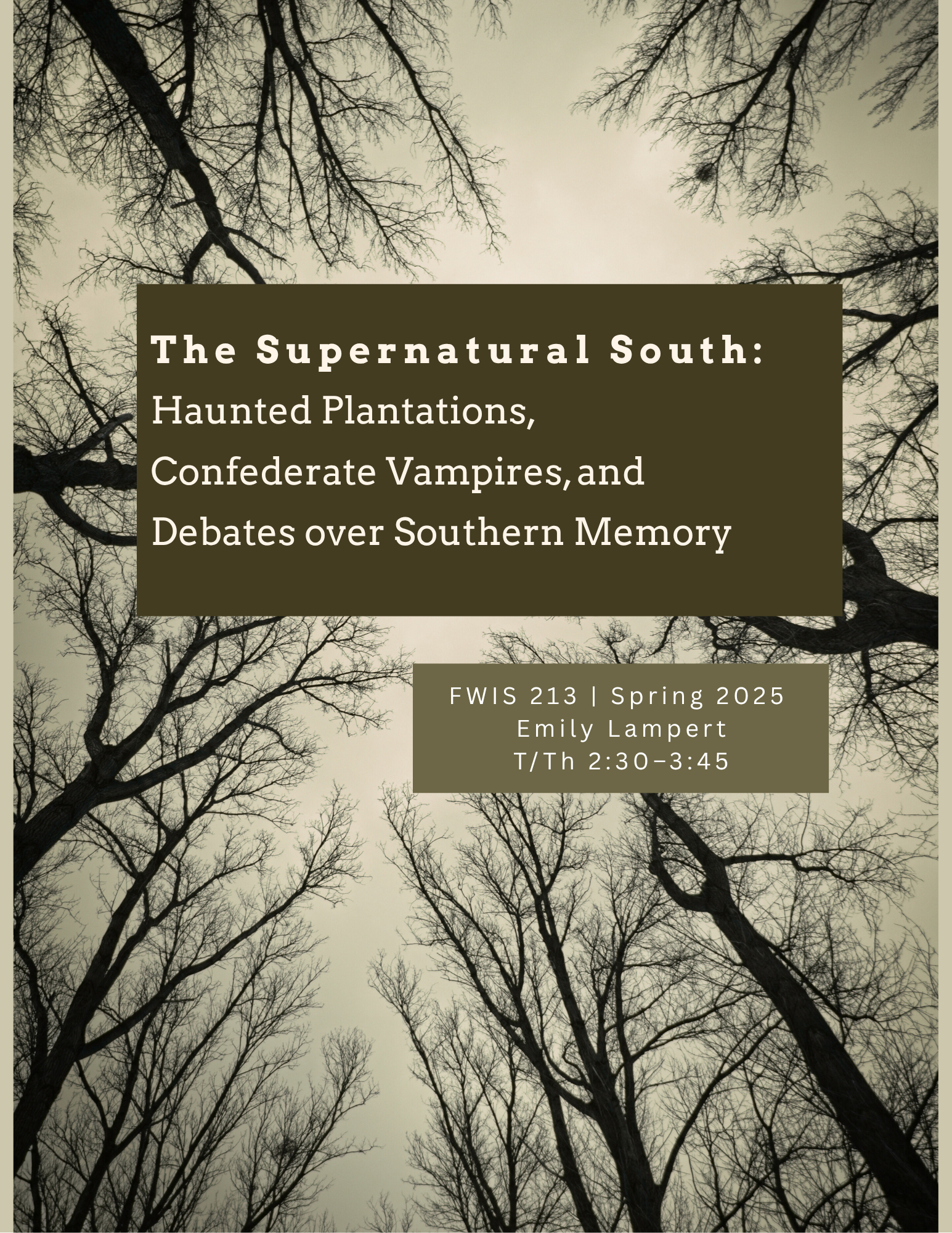 This is a cover page for the course "The Supernatural South: Haunted Plantations, Confederate Vampires, and Debates over Southern Memory."